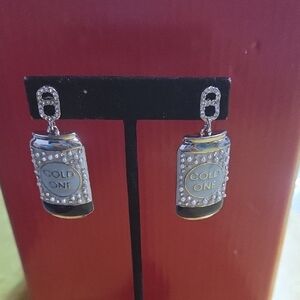 #F Silver Can Earrings with Rhinestones